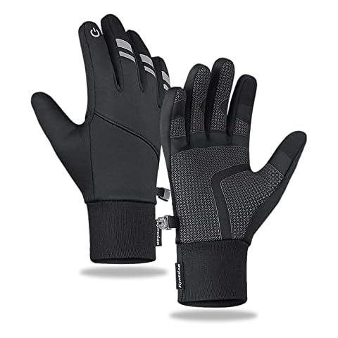 TEMEI Winter Warm Gloves, Thin Windproof Waterproof Thermal Glove, Non-Slip Palm, Flexible Touch Screen Finger Gloves for Men and Women Cold Weather Cycling,Driving,Hiking,Running (Black, Medium) Cover