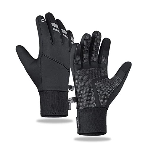 Temei Winter Thermal Gloves Men Women, Touch Screen Waterproof Windproof Warm Glove For Cycling Running Hiking Driving (Medium, Black) #TOP6