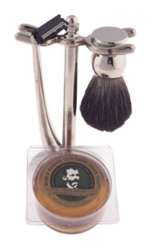 Colonel Ichabod Conk 4pc Chrome Shave Set w/ Badger Shaving Brush, Razor, Stand & Shaver Soap
