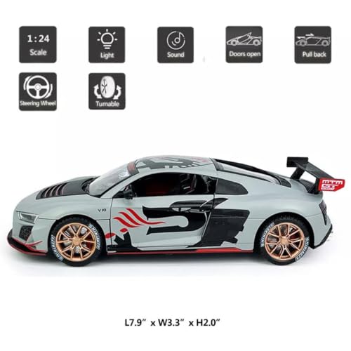 Image of Aodi R8 MTM 1:24 Model Car with Box, Zinc Alloy Pull Back Toy car with Sound and Light for Kids Boy Girl Gift [Colors as Per Stock] (Audi R8 MTM)