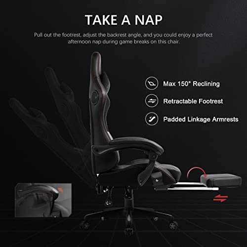 Sedia Gaming Ergonomica con Poggiapiedi e Altoparlante Bluetooth Poltrona Ufficio Scrivania Sedie Girevole Musicale con Braccioli di Collegamento - Sedia gaming - Immagine 6