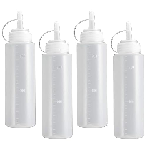 ramoni 4 Pcs Sauce Bottle Squeeze Condiment Bottles With Twist On Cap Lids, 240ml Multipurpose Squirt Bottles Squeezy Sauce Bottle,Art Dispenser,for Sauce,BBQ,Paint and Olive Oil
