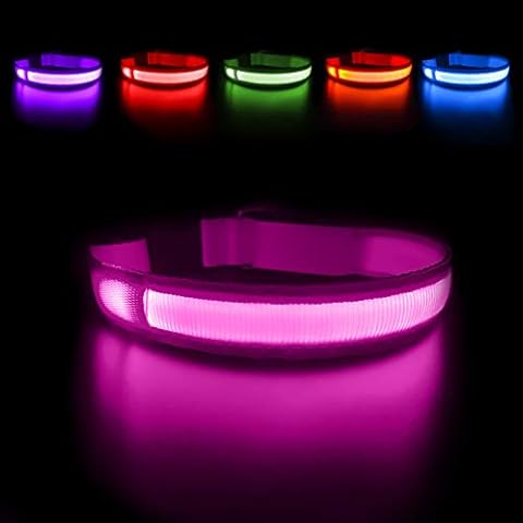 MASBRILL Light Up Dog Collar, LED Dog Collar Lights for the Dark, Rechargeable and Waterproof Flashing Dog Collars with 3 Glowing Modes, Adjustable Pet Collar for Small/Medium/Large Dog(Pink M) Cover