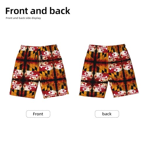 Vintage Wooden Maryland Flag Youth Beach Pants, Soft and Breathable, with Drawstring Waist, Suitable for Sports and Leisure.2