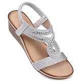TEMOFON Wedge Sandals for Women Dressy: Silver Size 7 Summer Open Toe Sandal Woman Comfortable 2025 - Low Heel Wedding Wedges