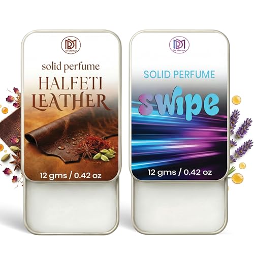Image of Dr.Mashur Solid Perfume |Swipe&Halfeti leather Alcohol Free Wax Perfume Balm, Long Lasting | Pocket Tin 12g, Pack Of 2| Non Greasy Smooth Glide, Travel Friendly Unisex Gifts He Or Her