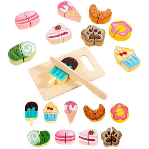 Ice Cream Toy 12PCs Wooden Cake Toy Cutting Play Set Pretend Food Play Set Toy Kitchen with Wooden Knife Cupcake Bread Educational Learning Toy for 3 Year Old Girl Birthday Gift