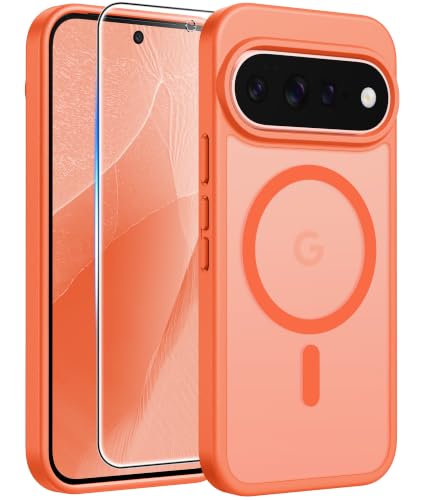Image of FNTCASE for Google Pixel 11 Pro Case / Pixel 11 Case, with Screen Protector | Fit for Magsafe, Translucent Matte, 14FT Military Grade Drop Protection, Shockproof Protective Phone Cover, Orange