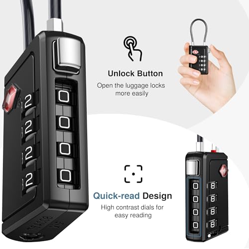 Puroma TSA Approved Luggage Travel Locks with Open Alert Indicator, 4 Digit Combination Resettable Code Zinc Alloy Lock for Suitcase, Backpack, Bag, Toolbox, Locker (2 Pack, Black) - Image 5