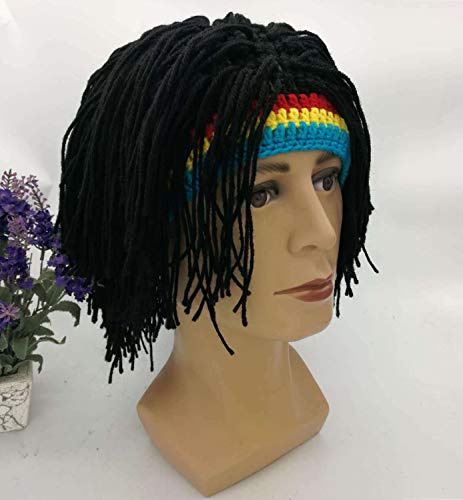 Image of Funny Rasta Wig Beard Hats Knitted Jamaican Rasta Beanie Hat with Dreadlocks Christmas Halloween for Men Women