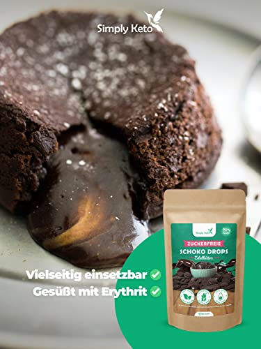 Simply Keto Lower Carb* Schokodrops Zuckerfrei (200g) - Edelbitter Schoko Drops zum Naschen oder Backen - Vegan & gesüßt mit Erythrit statt Zucker - Ideal für Low-Carb & Ketogene Ernährung