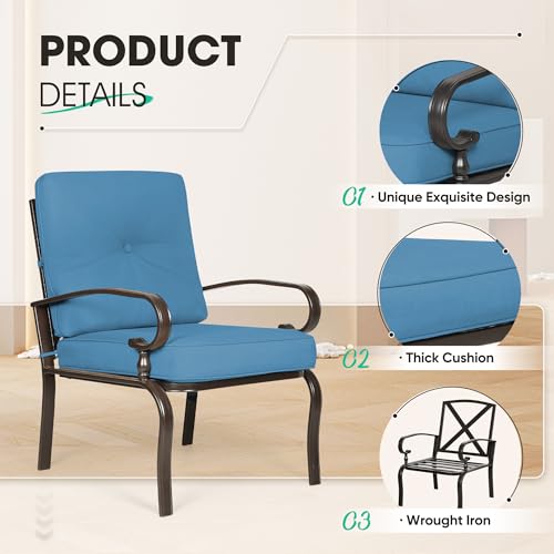 7 Piece Wrought Iron Patio Furniture Set for Outdoor Conversation (Peacock Blue)