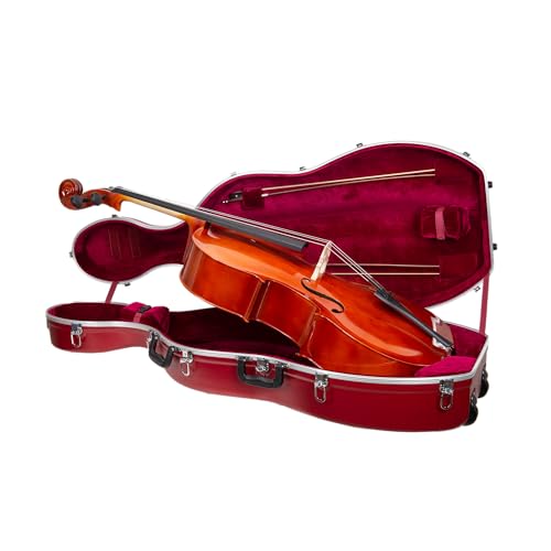 Crossrock ABS Cello Case for 4/4 & 3/4 Size | Red Matte Finish, Wine Red Velvet Interior, Molded Hardshell with Wheels, Lock, Dual Bow Holders & Backpack Straps?
