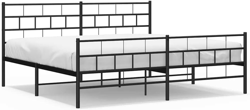 Metal Bed Frame Black Powder-Coated Steel Full Size Heavy-Duty Platform Foundation with Sturdy Slatted Support No-Box-Spring-Needed Easy-Assembly for Modern Bedroom Storage