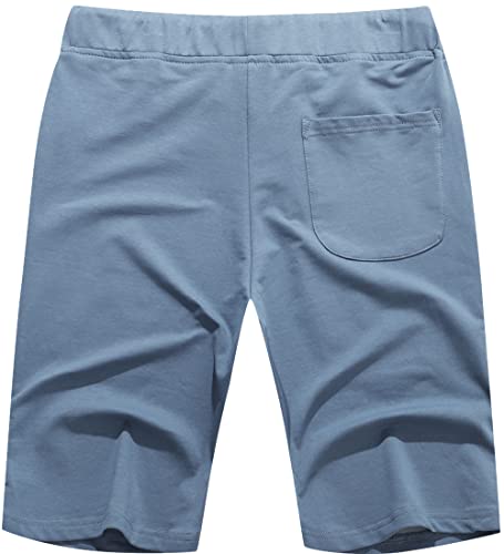 Boisouey Mens Shorts Casual Drawstring Zipper Pockets Elastic Waist Denim Blue M #TOP1