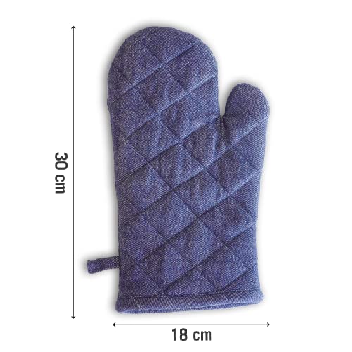 Image of 2 Oven Mitts and 2 Pot Holders Set-Cotton Heat Resistant Pot Stand and Kitchen Gloves-Heat Proof-Free Size-Combo Set (Blue)