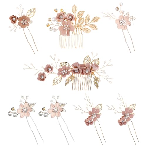 MLPKOI 8 Pcs Accesorios para el Pelo, Accesorios para el Cabello, Horquillas Peloo, Tocados de Boda, Horquillas para el Pelo con Diamantes de Imitación, Hermoso y Encantador, para Mujeres(Rosa) (Rosa)