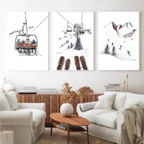 Peinture sur toile nordique cadeau idéal pour passionné de ski et montagne d'hiver