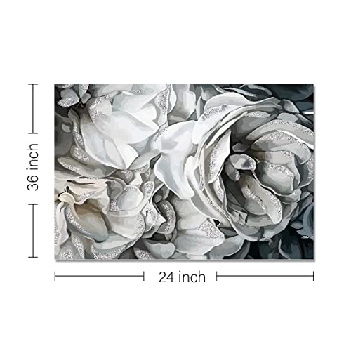 Image of RANGOLI 100% Cotton Stretched Canvas Painting 400 GSM, Framed Grey Rose Canvas Abstract Wall Art for Living Room, 3D Paintings for Wall Decor (24 x 36 Inch With Frame)