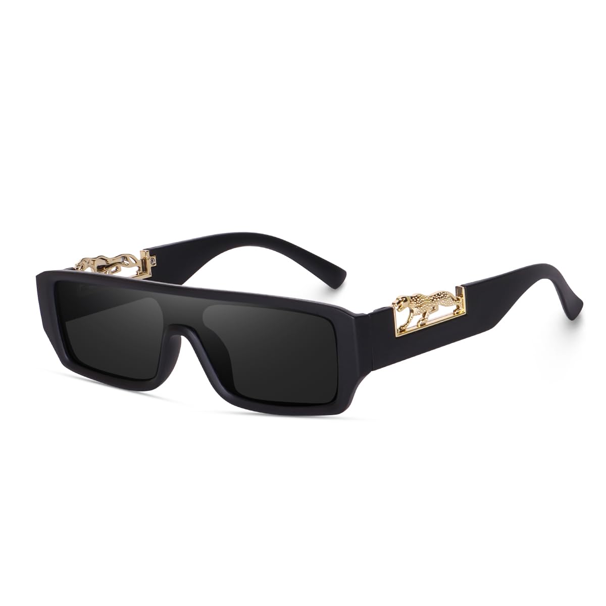 Mc Stan Luxury Jaguar Branded Latest and Stylish Trendy Rectangle Non-Polarized Sunglasses for Women Men Vintage 90's Square (Black)