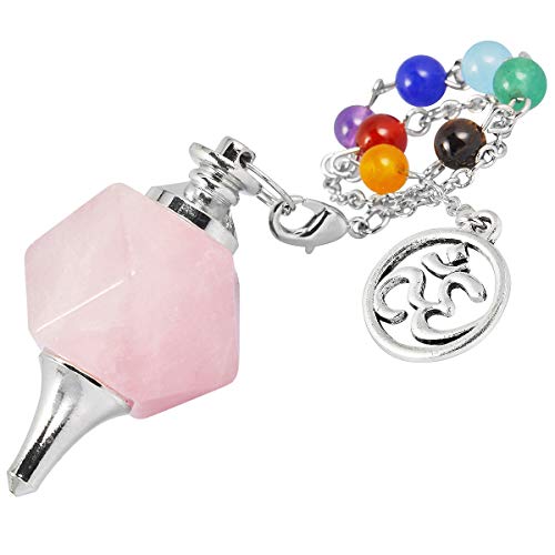 TUMBEELLUWA Crystal Quartz Pendulum Dowsing 7 Chakra Faceted Stone Reiki Healing Meditation Yoga Divination,Rose Quartz