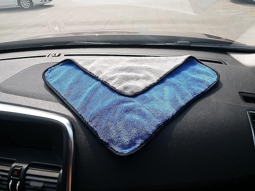 Image of Auto Hub Heavy Microfiber Cloth for Car Cleaning and Detailing, Double Sided, Extra Thick Plush Microfiber Towel Lint-Free, 800 GSM (Size 40cm x 40cm) /Pack of 4, Color: Blue
