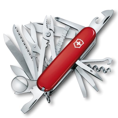 Victorinox Swiss Champ Swiss Army Knife, 33 Functions, Swiss Made Pocket Knife with Large Blade, Screwdriver, Chisel and Combination Pliers - Red