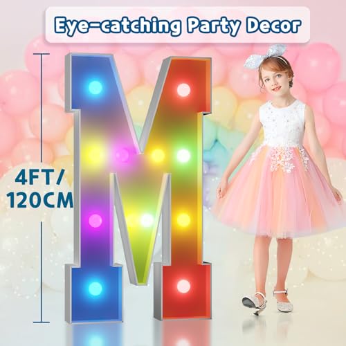 Image of Imprsv Colorful Marquee Letters 4 Feet Tall, Large Light up Letters M | RGB with Remote, Birthday Party Decorations Anniversary Wedding Decorations Assembly Required 27 Pcs Accessory Set