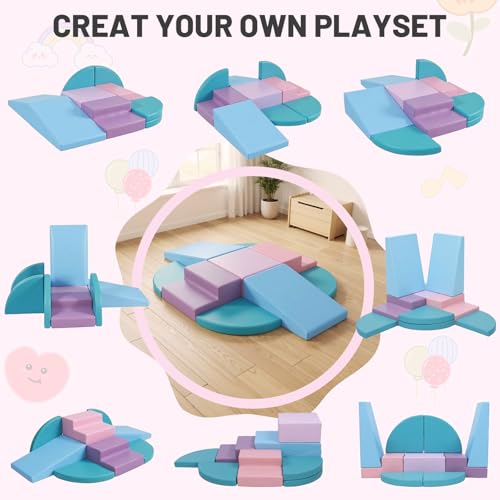 Image of TODIBY 9-Piece Climbing Toys for Toddlers: Soft PU Leather Foam Blocks - Baby Climb and Crawl Activity Blocks - Kids Play Gym Equipment Indoor for Development(Macaroon)