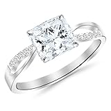 IGI Certified 0.40 Carat Princess Cut/Shape 14K White Gold Elegant Twisting Split Shank Diamond...