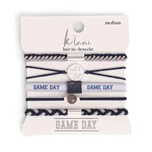 K'lani Game Day Hair Tie Bracelets – 5-Pack Stretchy No-Crease Hair Ties & Stylish Bracelets – Team Color Accessory for Hair or Wrist - Navy & Gray, Medium