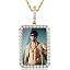 0259 Gold rectangle pendant with rope chain]