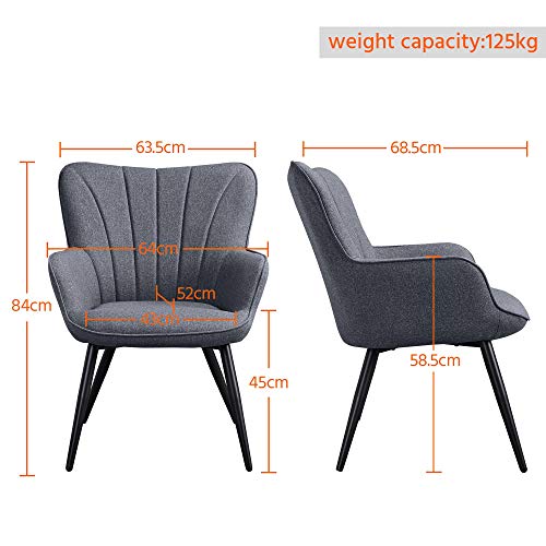 Yaheetech Modern Tub Chair, Linen Fabric Living Room Armchair, Side Vanity Chair with Curved High Back and Thick Soft Padded Seat for Bedroom Makeup Reading Nook, Grey