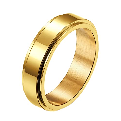 Anillos para ansiedad para hombres, anillo giratorio liso de 6 mm, plateado/dorado/negro/oro rosa, Sin piedras preciosas Cover