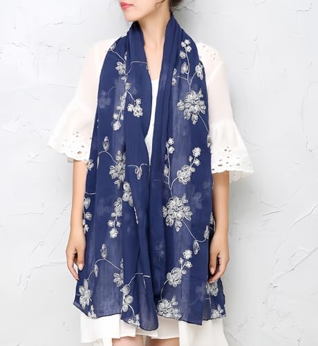 MINIDORA Soft Lightweight Scarves for Women Floral Embroidered Shawls for Holiday Summer Travel Wraps Extra Large2