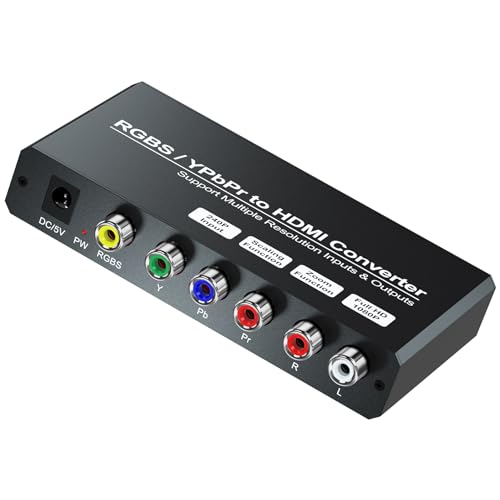 RGBS Component to HDMI Scaler Converter, Compatible with 240P Input for PS1/PS One/PS2/NGC/Wii/DVD/VHS/VCR, RGBS YPbPr to HDMI Converter with Scaling Function