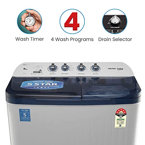 Image of Voltas Beko 8.5 kg Semi-Automatic Top Loading Washing Machine, 2 Casette Filter (WTT85DBLT, Sky Blue)