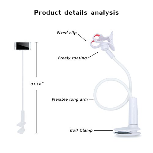 Auxo-Fun Cell Phone Holder, Universal Lazy Bracket Mobile Phone Stand, Flexible Gooseneck Long Arm Clip (White) #TOP1