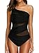 Nensiche Maillot de bain une pièce sexy pour femme, grande taille, une épaule, maillot de bain avec maille amincissante transparente, Noir , 3XL