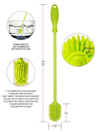 A-Brush Silicone Bottle Cleaner Brush, Flexible, Long Handle - Water Bottle Cleaner, Baby Bottle Nipple Brush for Plastic & Glass, BPA-Free Dish Washing Brush A2S Protection