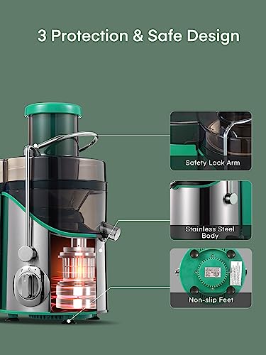 Juicer Machines, Juilist 3" Wide Mouth Juicer Extractor, for Vegetable and Fruit with 3-Speed Setting, 400W Motor, Easy to Clean, Green