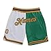 Personalized Split Fashion Shorts | White & Old Gold with Kelly Green Two-Tone | Unisex Design