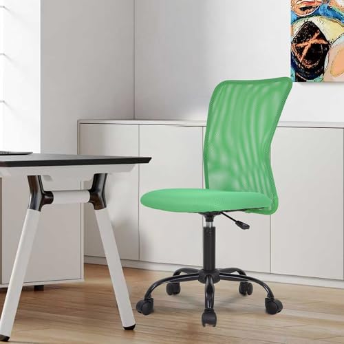 Image of Mesh Office Chair Desk Chair Computer Chair with Ergonomic Lumbar Support Without Arms Adjustable Swivel Rolling Chair for Men(Green)