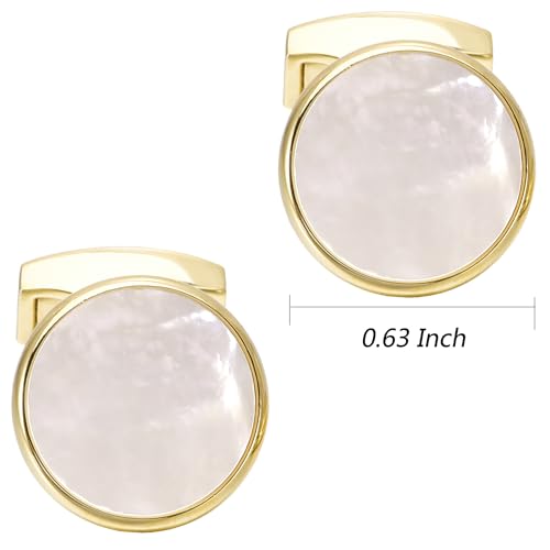 Jonwo Silver / 14K Gold Plated Natural Mother of Pearl Cufflinks for Men Women Classic Round Men\'s Cufflinks Jewelry for Wedding Party Anniversary Business Events Tuxedo Dress (Golden Cufflinks) - Thumbnail 7