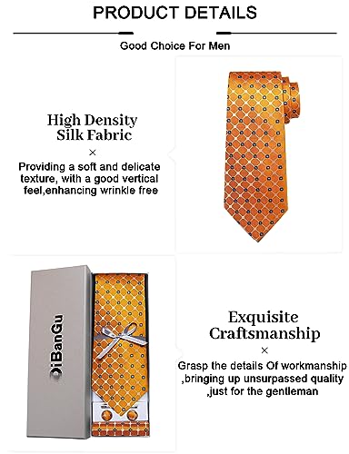 Image of DiBanGu Plaid Ties for Men Silk Checkered Necktie and Pocket Square Cufflinks Tie Clip Set with Gift Box for Wedding Business