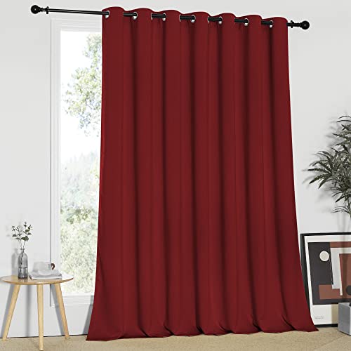 NICETOWN Slider Curtains Blackout Patio Curtains - Extra Wide Insulated Drapes, Window Treatment Blind with Silver for Present (Burgundy Red, 100 inches Wide x 95 inches Long)