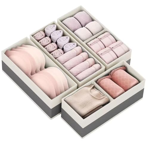 VERONLY 下着 収納 下着収納ボックス 折り畳み下着収納ケース 靴下収納 引き出し収納オーガナイザー 仕切りボックス 小物収納 省スペース ブラジャー ネクタイ 下着 靴下 スカーフ 収納に適しています 防塵 防湿 通気 無臭 (ベージュグレー, 4