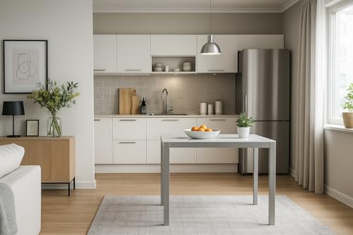 Miniatura 6 de Momma Home Mesa Comedor Cristal - Mesa Comedor Rectangular, Mesa Cristal, Mesa Comedor Blanca, Muebles De Salon, Cristal Templado, Color Blanco Plata, Modelo Melbourne, Medidas 110 X 75 X 75 Cm
