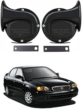 EIAC Universal Windtone Jalwa Horn (2 and 4 wheelers), Black color, Heavy plastic body, Set of 2, 12V voltage For Baleno Old Universal For All Models