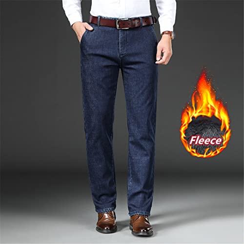 Winter Fitted Straight Jeans Fleece Thick Warm Men's Business Slim High Waist Jeans2